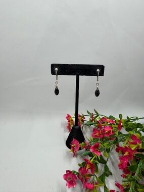 925 Sterling Silver Classic Black Crystal Teardrop Dangle Earrings